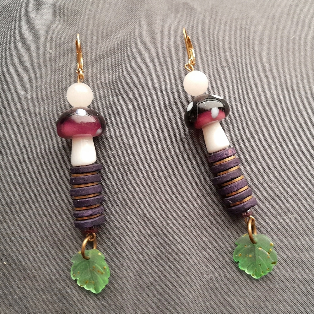 Purple Mushroom Stack Earrings